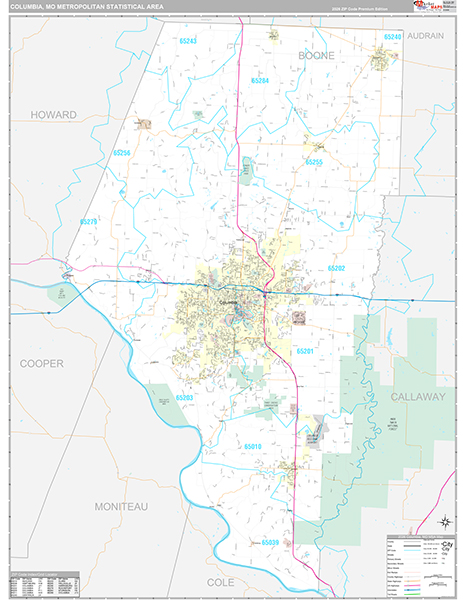 Columbia, MO Metro Area Wall Map