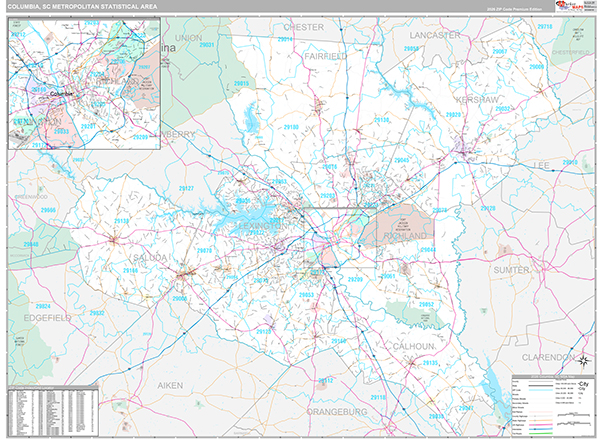 Columbia Metro Area Wall Map Premium Style