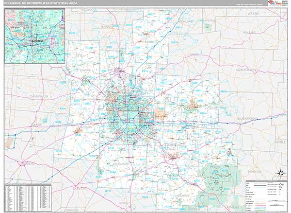 Columbus, OH Metro Area Wall Map