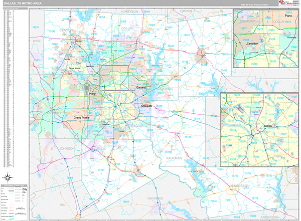 Dallas Metro Area Wall Map Premium Style