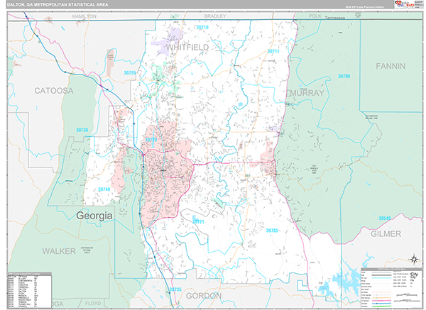 Dalton, GA Metro Area Wall Map