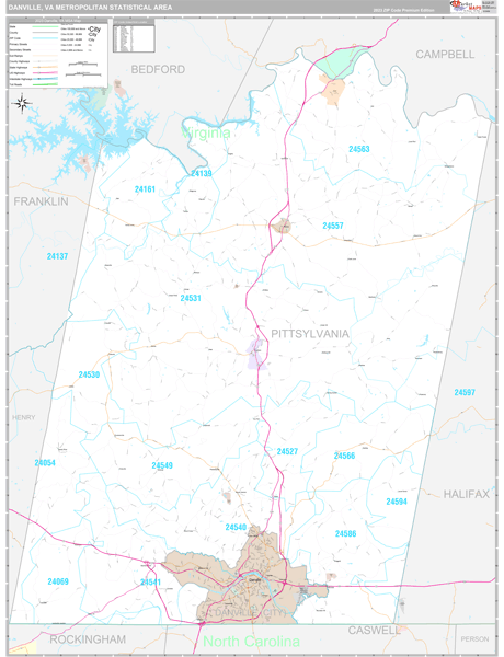 Danville, VA Metro Area Wall Map