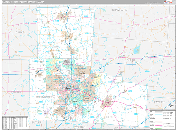 Dayton Metro Area Wall Map Premium Style