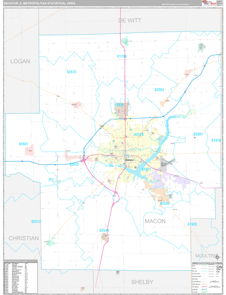 Decatur, IL Metro Area Wall Map
