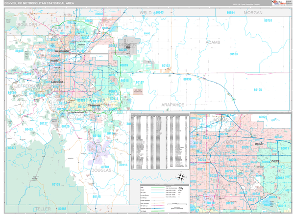 Denver, CO Metro Area Wall Map