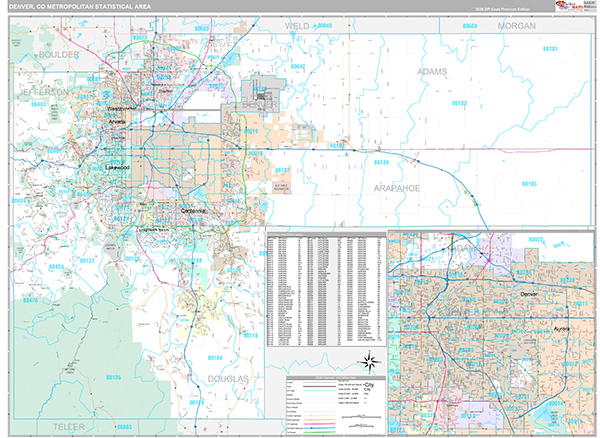 Denver Metro Area Wall Map Premium Style