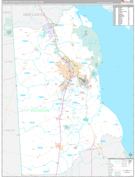 Dover, DE Metro Area Wall Map