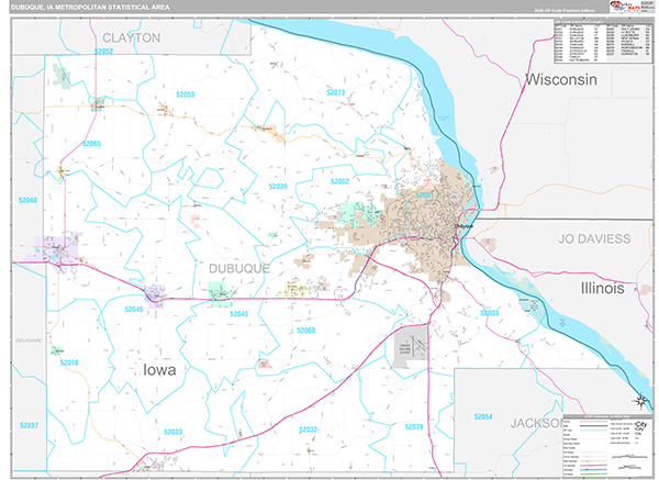 Dubuque Metro Area Wall Map Premium Style