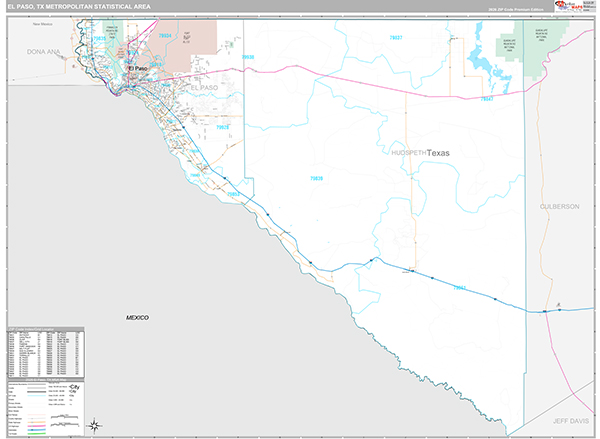 El Paso, TX Metro Area Zip Code Wall Map Premium Style by MarketMAPS ...