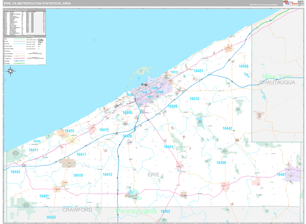 Erie, PA Metro Area Wall Map