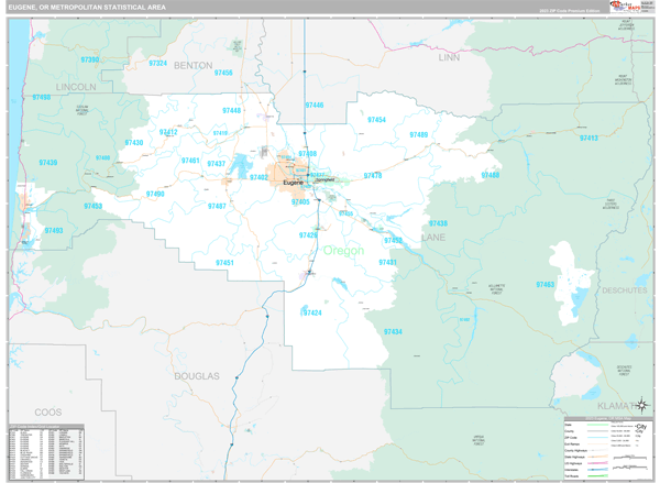 Eugene, OR Metro Area Wall Map