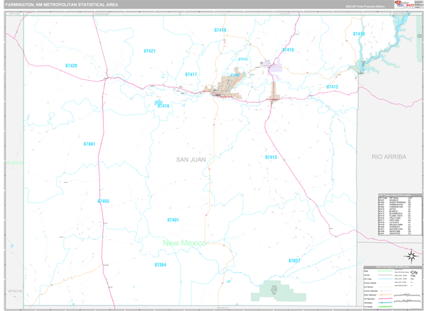 Farmington, NM Metro Area Wall Map