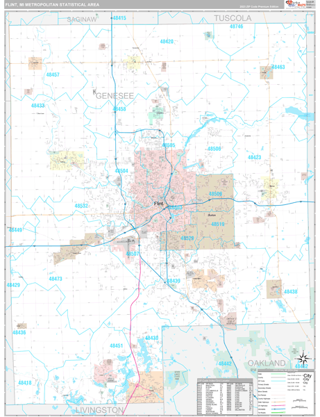Flint, MI Metro Area Wall Map