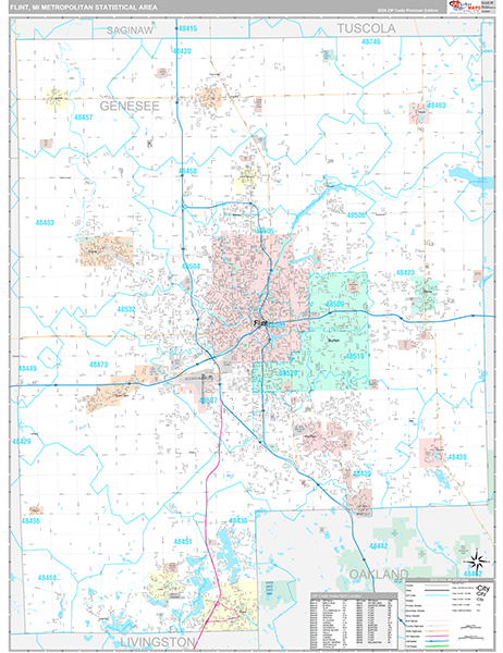 Flint, MI Metro Area Wall Map