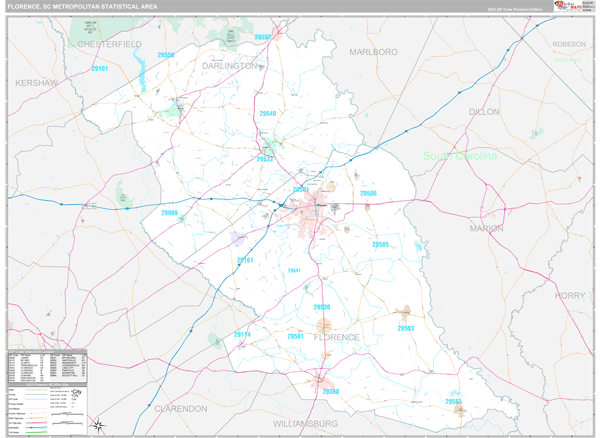 Florence, SC Metro Area Wall Map