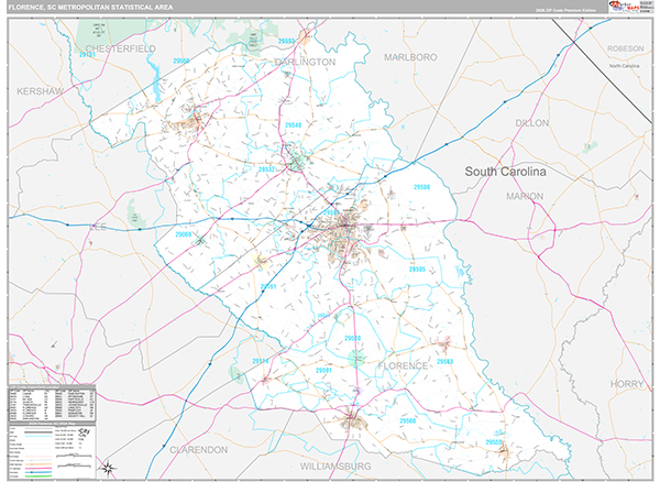 Florence, SC Metro Area Wall Map