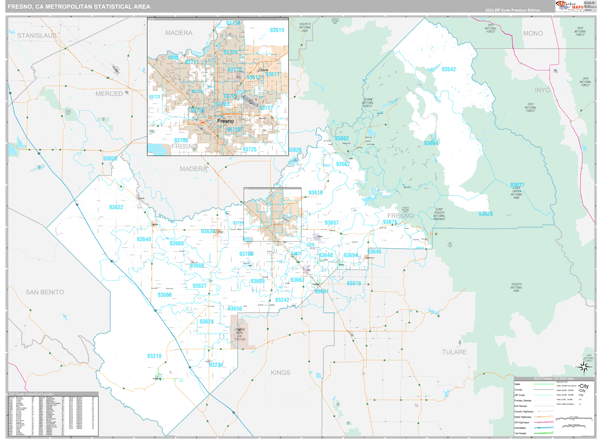 Fresno, CA Metro Area Wall Map