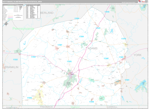 Gettysburg, PA Metro Area Wall Map