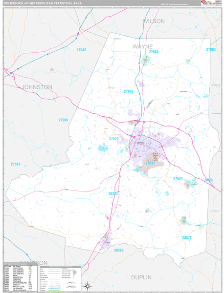 Goldsboro, NC Metro Area Wall Map