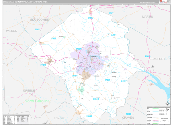 Greenville, NC Metro Area Wall Map