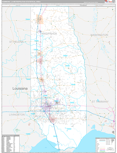 Hammond, LA Metro Area Wall Map