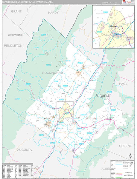 Harrisonburg Metro Area Wall Map Premium Style