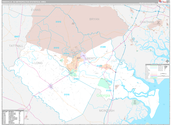 Hinesville, GA Metro Area Wall Map