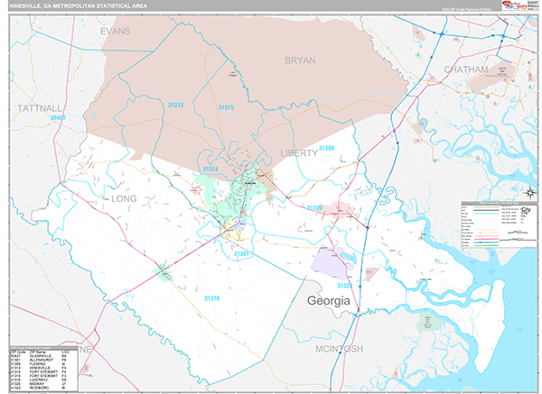 Hinesville, GA Metro Area Wall Map