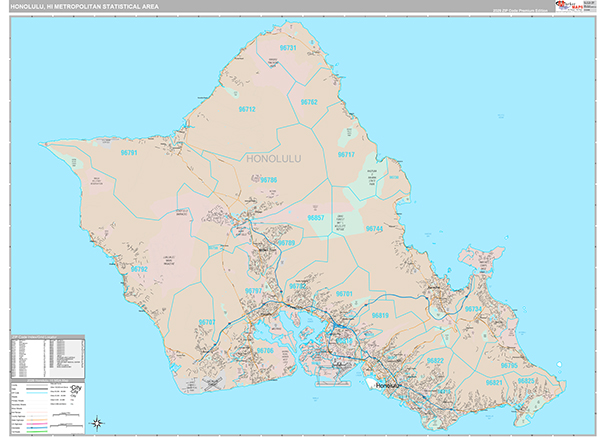 Honolulu, HI Metro Area Wall Map