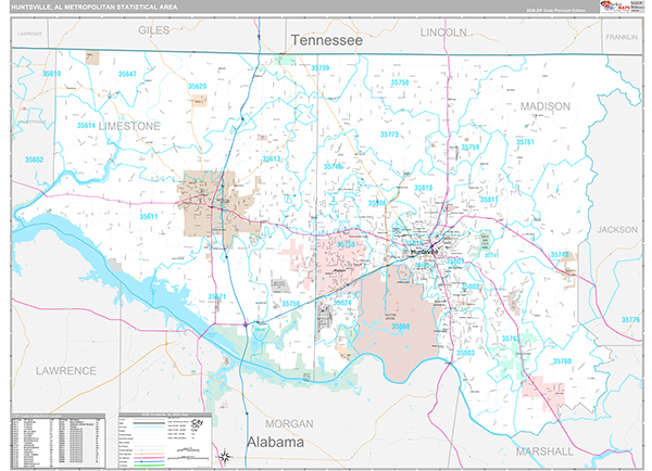Huntsville, AL Metro Area Wall Map