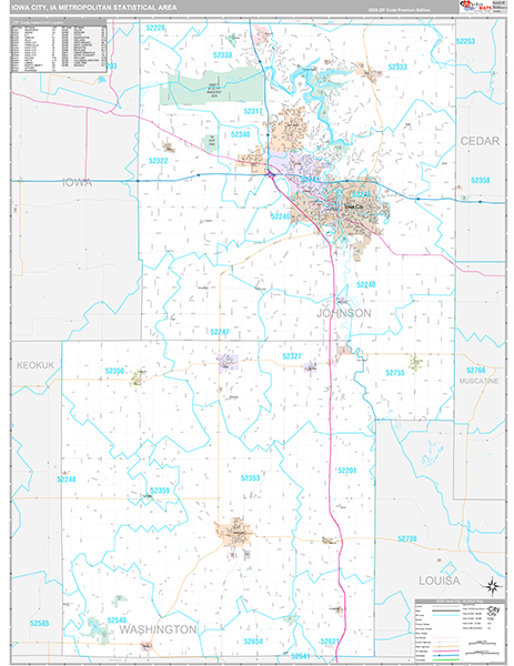 Iowa City, IA Metro Area Wall Map Premium Style by MarketMAPS - MapSales