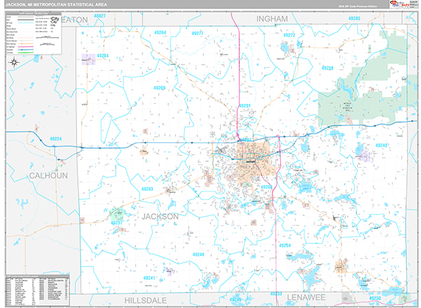 Jackson, MI Metro Area Wall Map