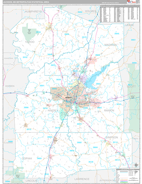 Jackson Metro Area Wall Map Premium Style