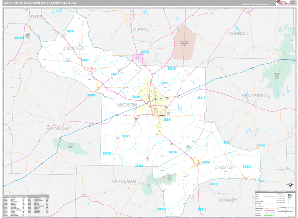 Jackson, TN Metro Area Wall Map