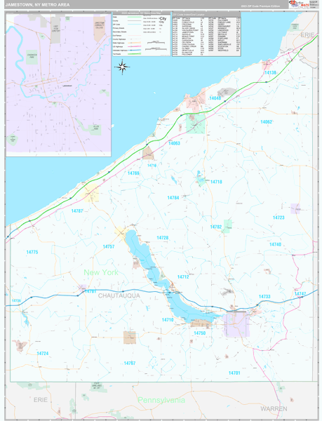 Jamestown, NY Metro Area Wall Map