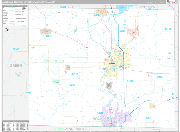 Janesville Zip Code Map Janesville-Beloit Metro Area, Wi Zip Code Map - Premium