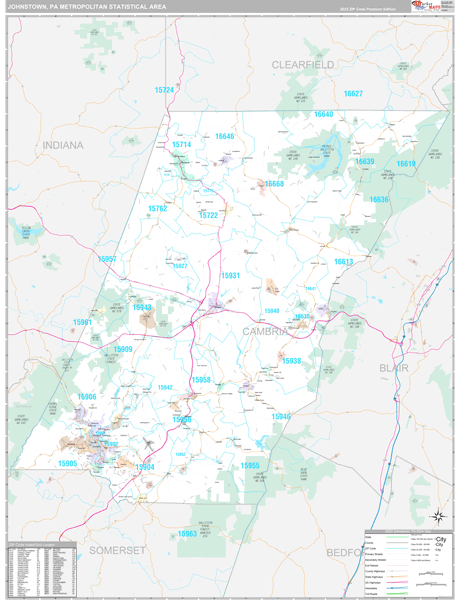 Johnstown, PA Metro Area Wall Map