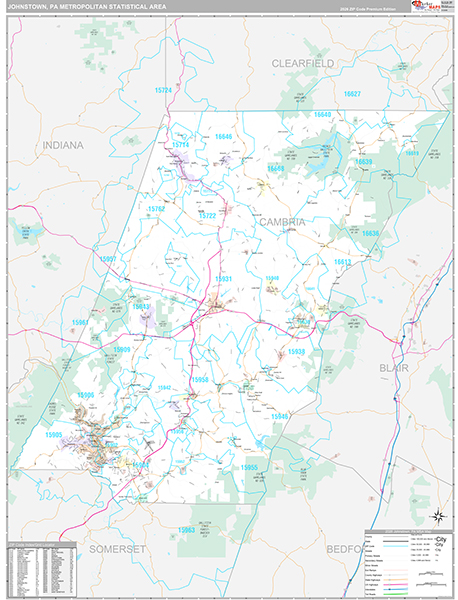 Johnstown Metro Area Wall Map Premium Style