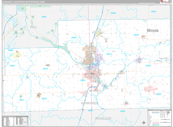 Kankakee, IL Metro Area Wall Map