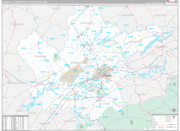Knoxville, TN Metro Area Wall Map