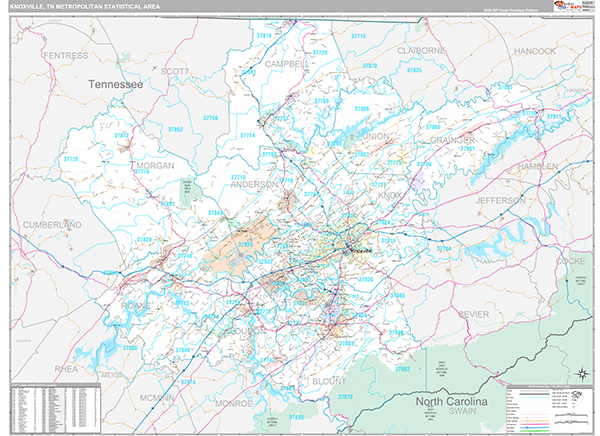 Knoxville Metro Area Wall Map Premium Style