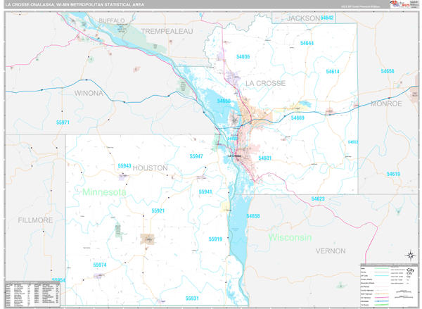 La Crosse-Onalaska Metro Area Wall Map - Premium - MarketMAPS