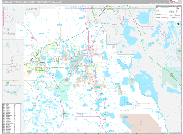 Lakeland-Winter Haven, FL Metro Area Wall Map Premium Style by ...