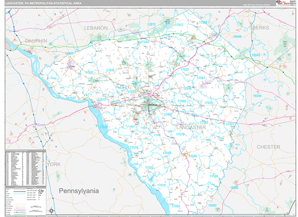 Lancaster, PA Metro Area Wall Map