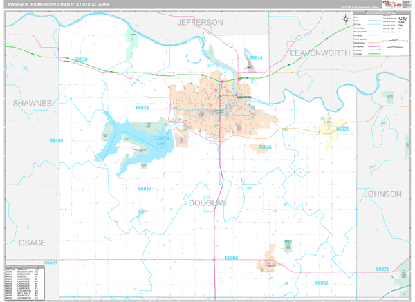 Lawrence, KS Metro Area Wall Map