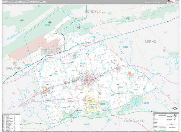 Lebanon Metro Area Wall Map Premium Style