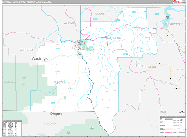 Lewiston, ID Metro Area Wall Map