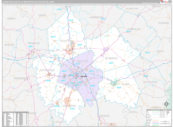 Lexington-Fayette Metro Area, KY Zip Code Maps - Premium