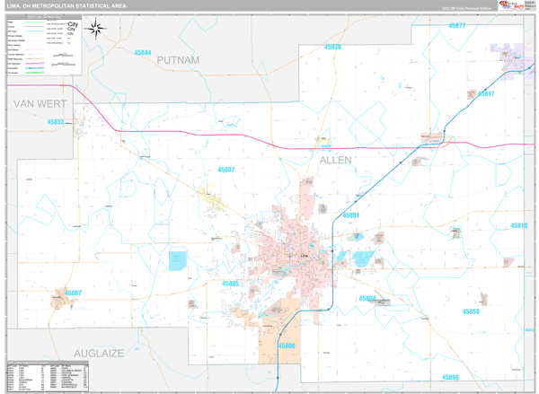 Lima, OH Metro Area Wall Map