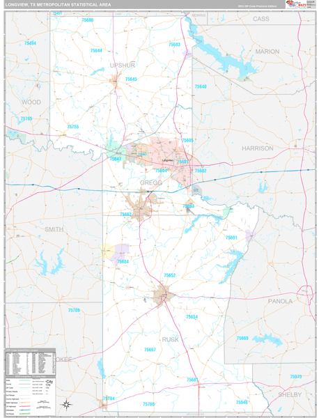 Longview, TX Metro Area Wall Map